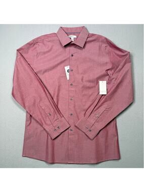 Bar III Men's Slim Fit Chambray Dress Shirt Red large 16-16.5" $70